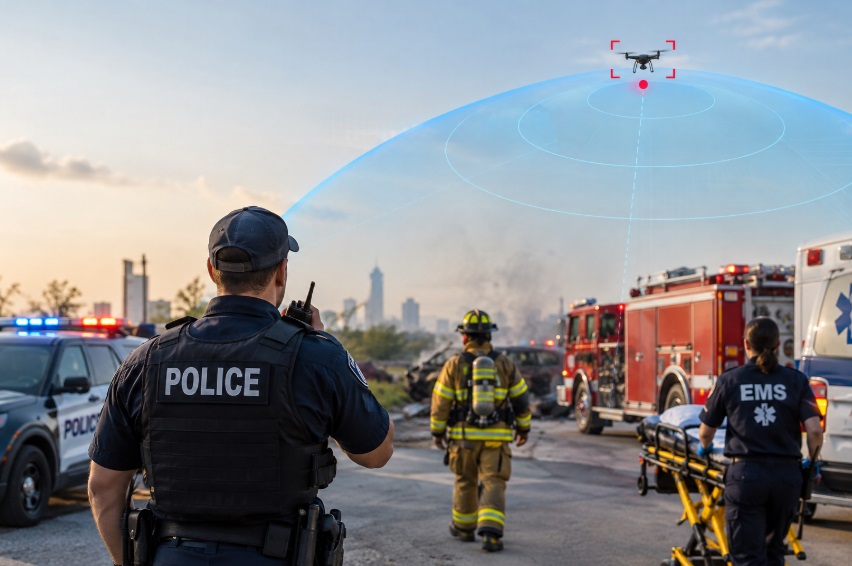 Drone detection for first responders at an emergency incident scene