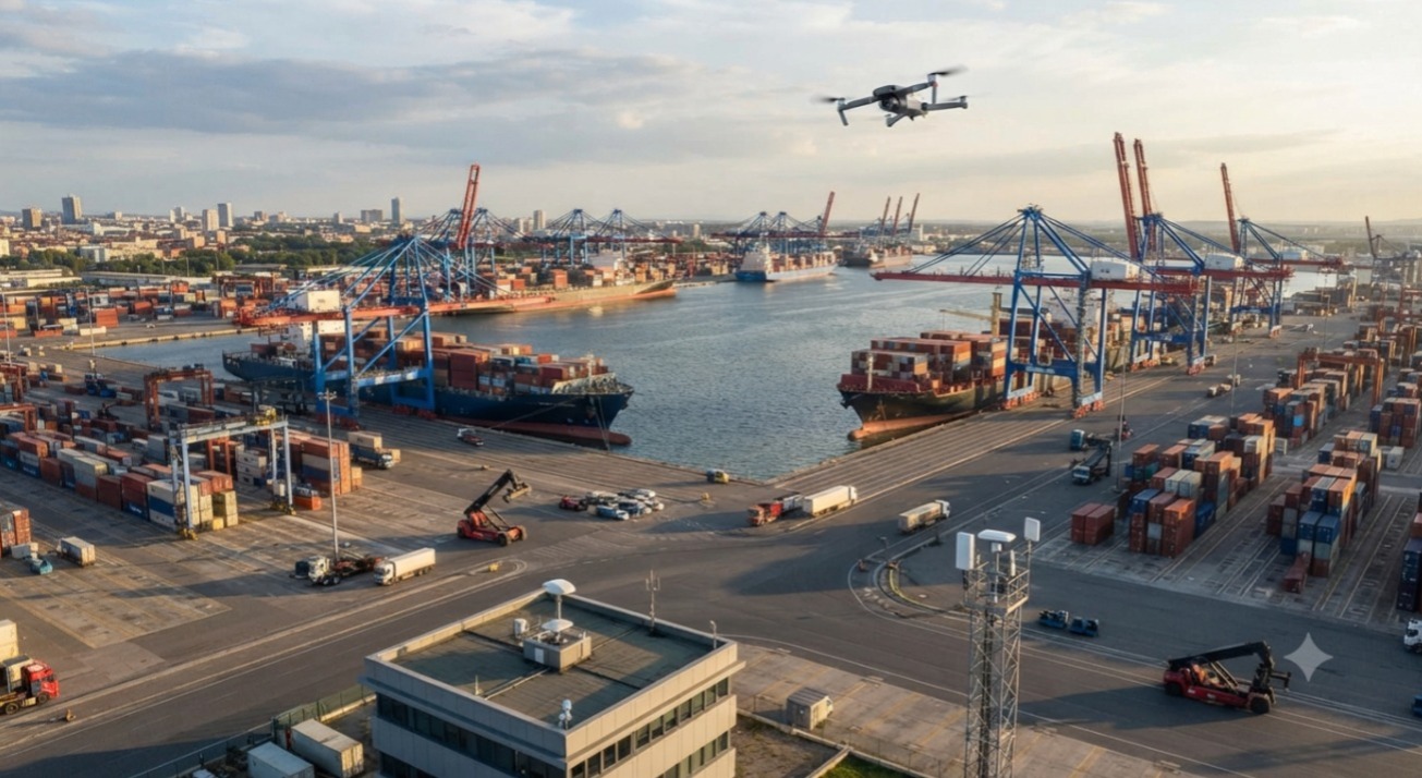 Airspace Monitoring and Drone Detection at a Busy Port Facility